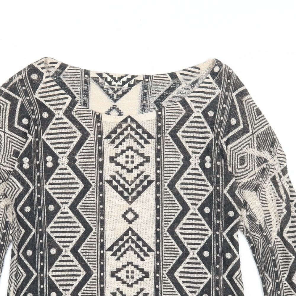 Ginger G Womens Black Scoop Neck Geometric Polyester Pullover Jumper Size S