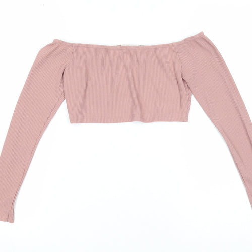 In the Style Womens Pink Viscose Cropped T-Shirt Size 8 Boat Neck