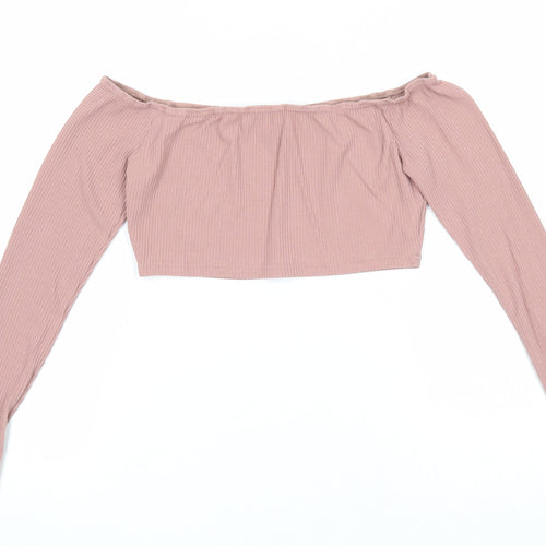In the Style Womens Pink Viscose Cropped T-Shirt Size 8 Boat Neck
