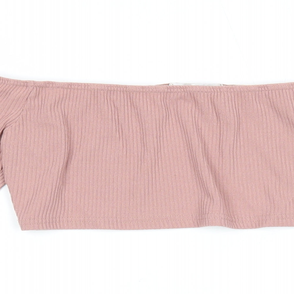 In the Style Womens Pink Viscose Cropped T-Shirt Size 8 Boat Neck