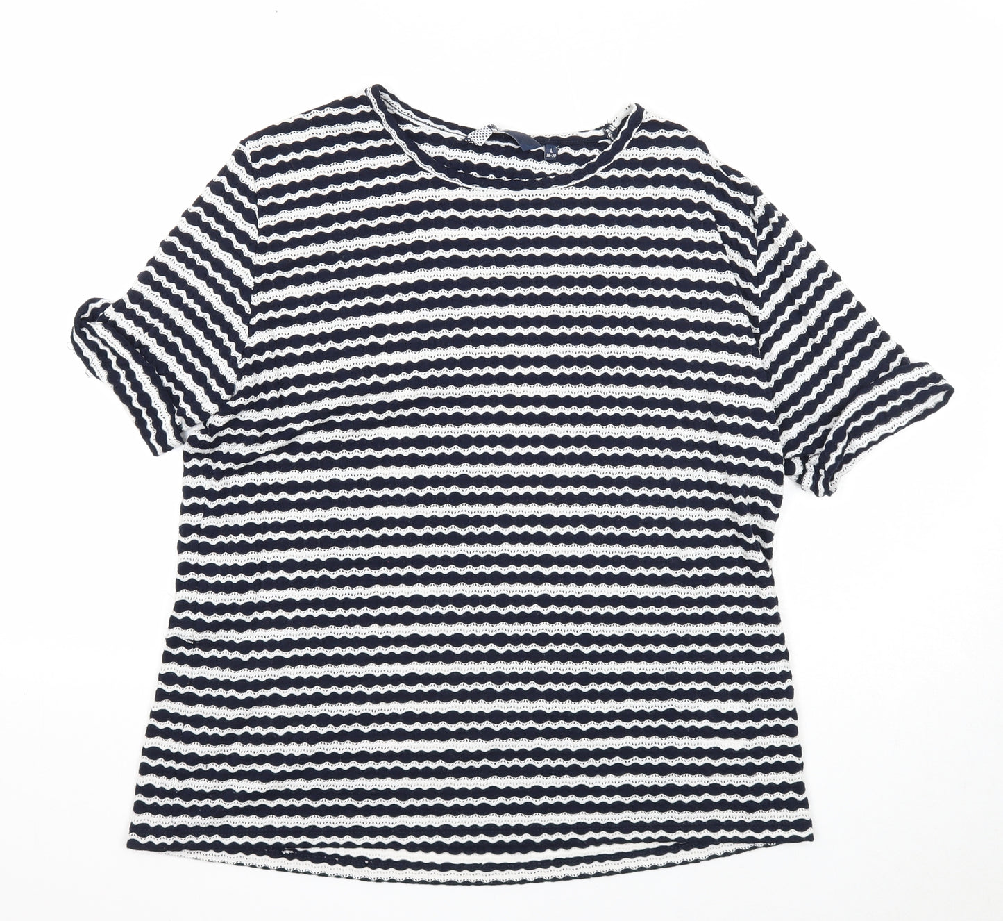 EWM Womens Blue Striped Polyester Basic T-Shirt Size 18 Round Neck - Size 18-20