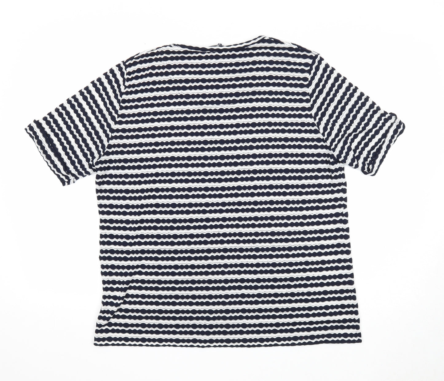 EWM Womens Blue Striped Polyester Basic T-Shirt Size 18 Round Neck - Size 18-20