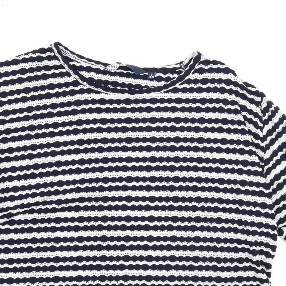 EWM Womens Blue Striped Polyester Basic T-Shirt Size 18 Round Neck - Size 18-20