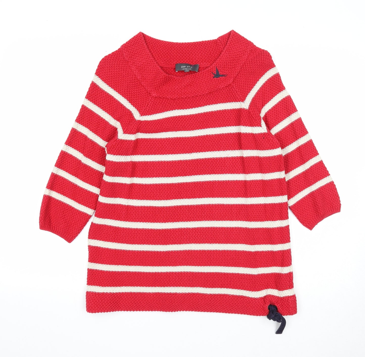 Per Una Womens Red Scoop Neck Striped Cotton Pullover Jumper Size 12