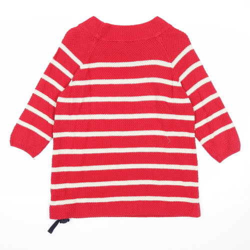 Per Una Womens Red Scoop Neck Striped Cotton Pullover Jumper Size 12