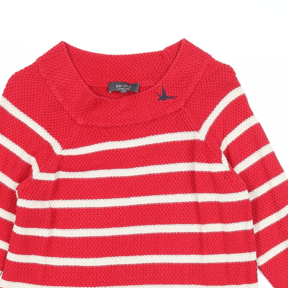 Per Una Womens Red Scoop Neck Striped Cotton Pullover Jumper Size 12