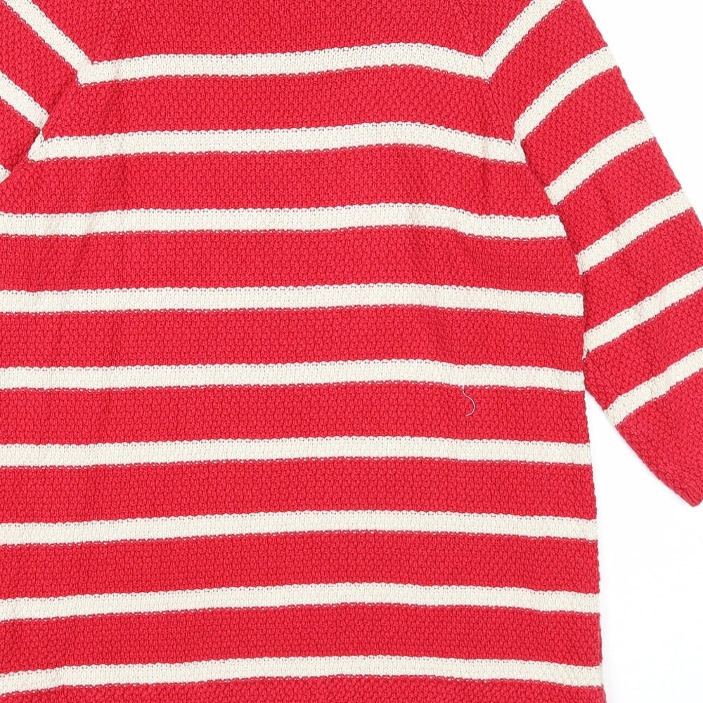 Per Una Womens Red Scoop Neck Striped Cotton Pullover Jumper Size 12
