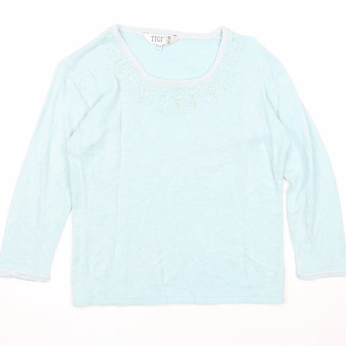Tigi Womens Blue Scoop Neck Acrylic Pullover Jumper Size 14 - Size 14-16