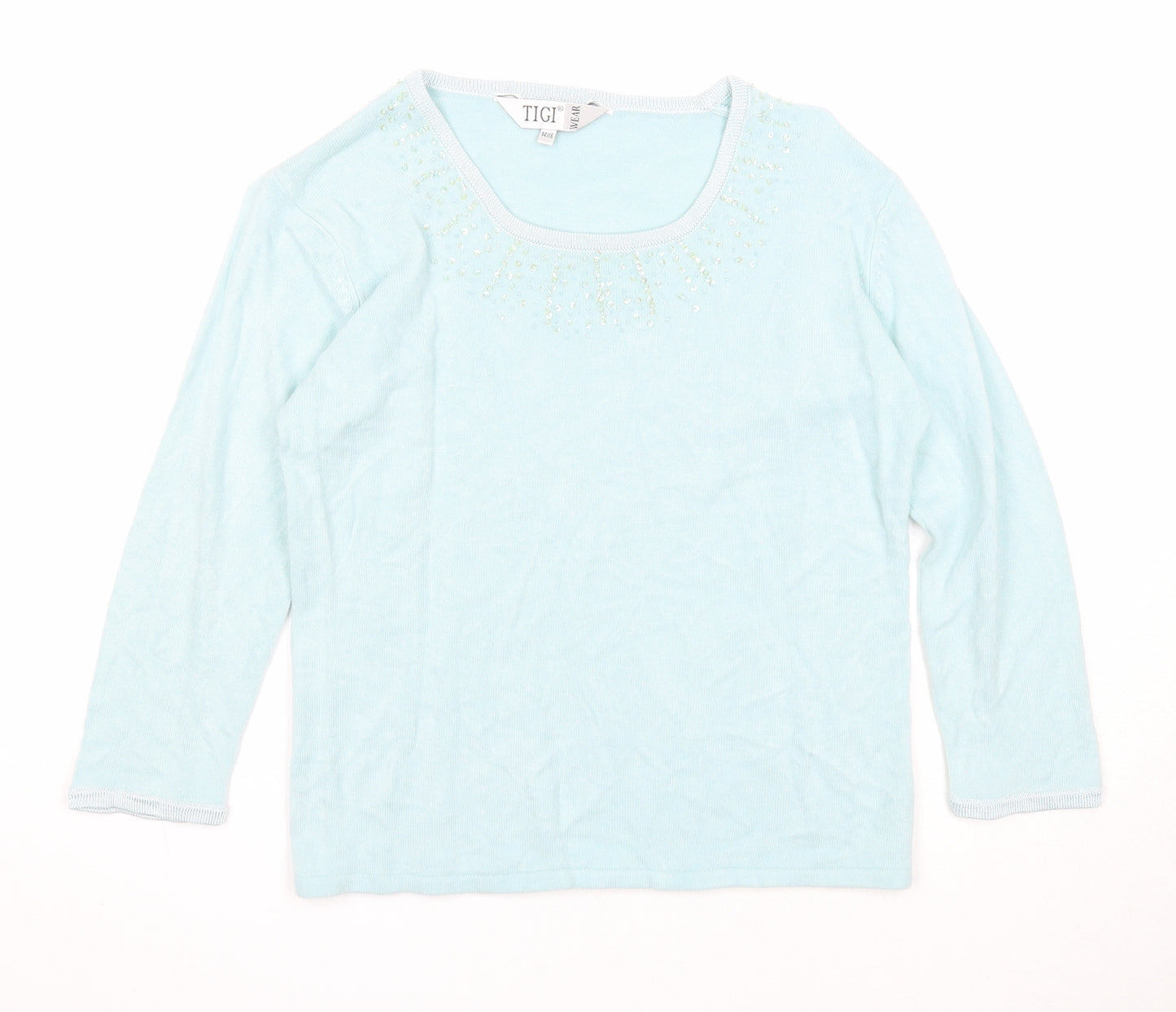 Tigi Womens Blue Scoop Neck Acrylic Pullover Jumper Size 14 - Size 14-16