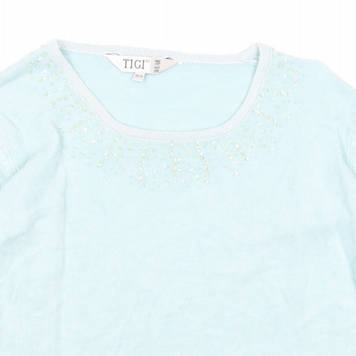 Tigi Womens Blue Scoop Neck Acrylic Pullover Jumper Size 14 - Size 14-16