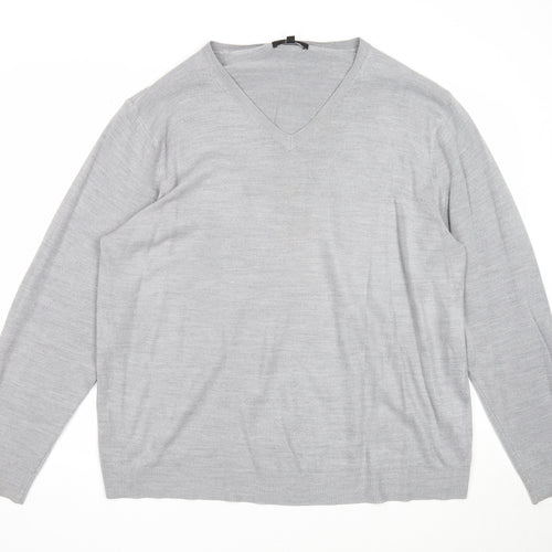 George Mens Grey V-Neck Acrylic Pullover Jumper Size XL Long Sleeve