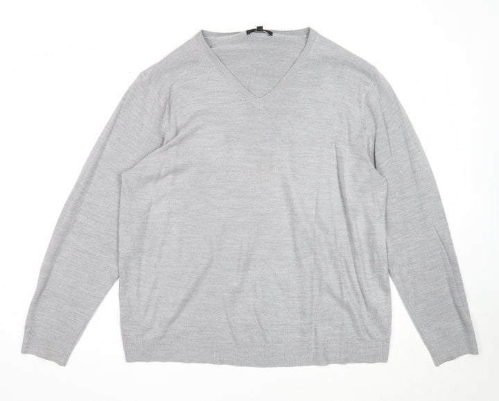 George Mens Grey V-Neck Acrylic Pullover Jumper Size XL Long Sleeve