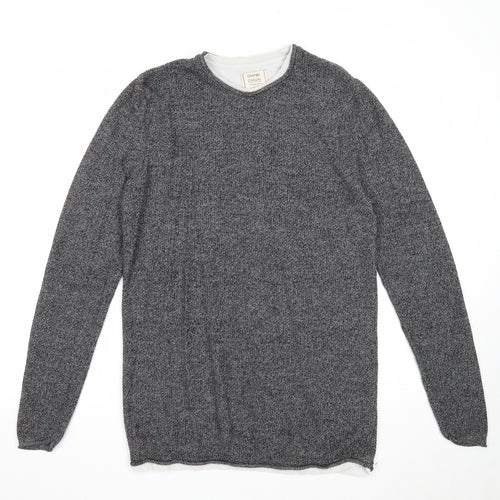 George Mens Grey Round Neck Acrylic Pullover Jumper Size S Long Sleeve