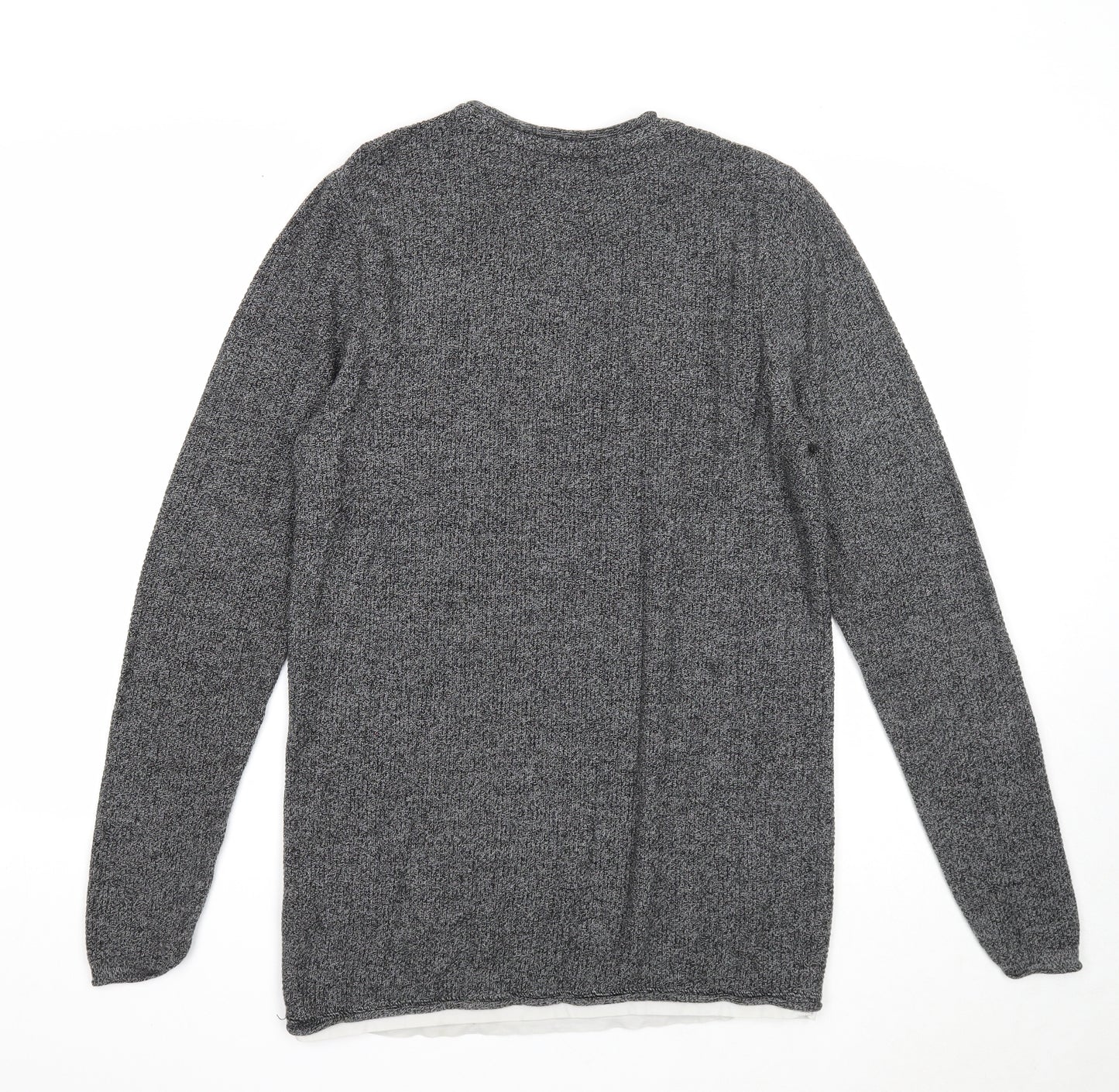 George Mens Grey Round Neck Acrylic Pullover Jumper Size S Long Sleeve