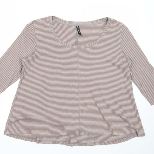 Marks and Spencer Womens Brown Striped Cotton Basic Blouse Size 14 Scoop Neck