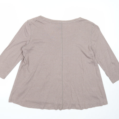 Marks and Spencer Womens Brown Striped Cotton Basic Blouse Size 14 Scoop Neck