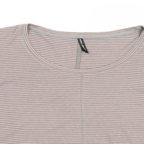 Marks and Spencer Womens Brown Striped Cotton Basic Blouse Size 14 Scoop Neck