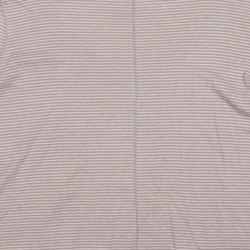 Marks and Spencer Womens Brown Striped Cotton Basic Blouse Size 14 Scoop Neck