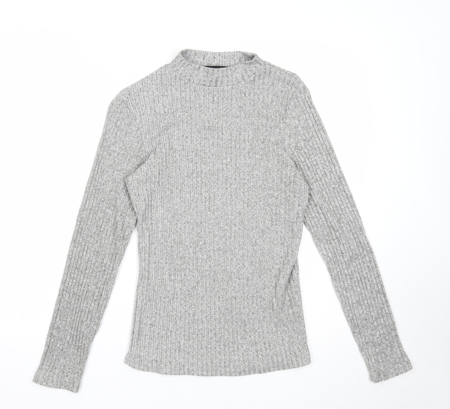 Atmosphere Womens Grey Mock Neck Cotton Pullover Jumper Size 14