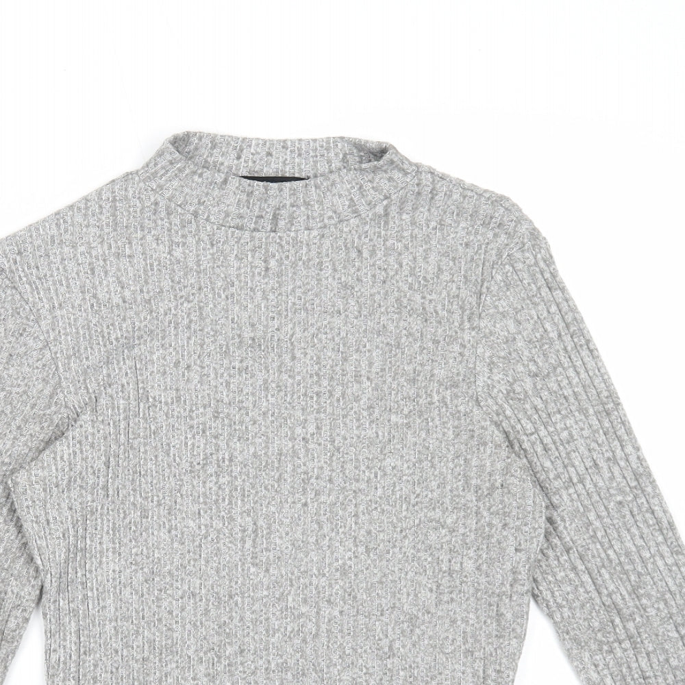 Atmosphere Womens Grey Mock Neck Cotton Pullover Jumper Size 14