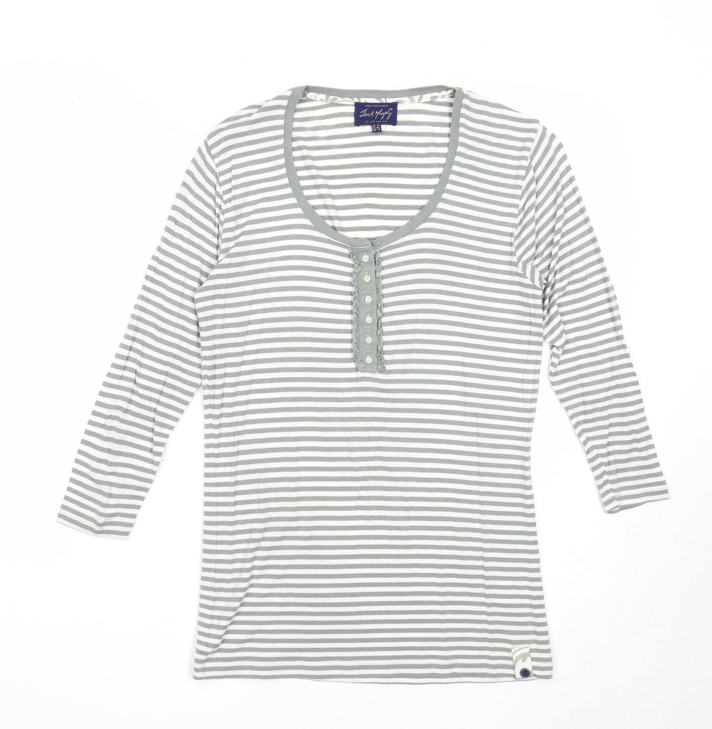 Jack Murphy Womens Green Striped Cotton Basic Blouse Size 10 Scoop Neck
