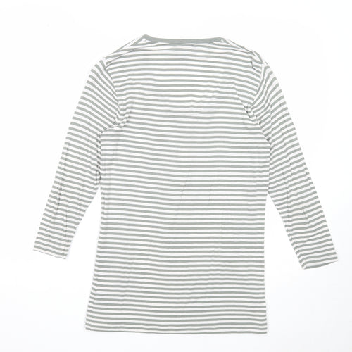 Jack Murphy Womens Green Striped Cotton Basic Blouse Size 10 Scoop Neck