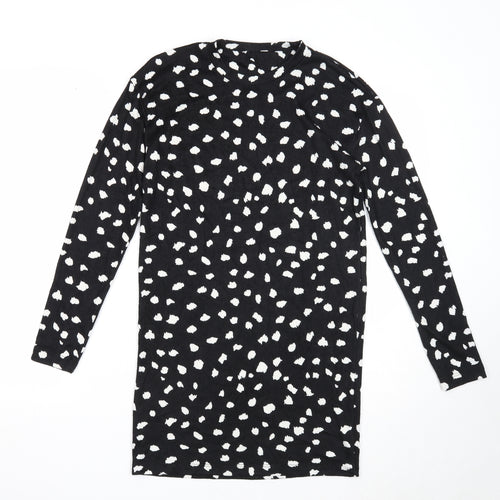 F&F Womens Black Geometric Polyester A-Line Size 6 Round Neck Pullover