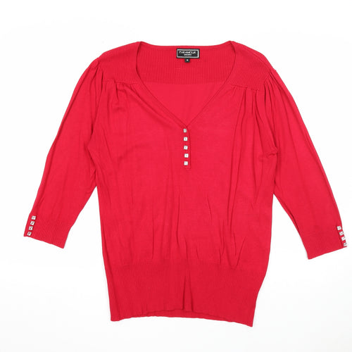 Paramour Womens Red V-Neck Viscose Pullover Jumper Size M