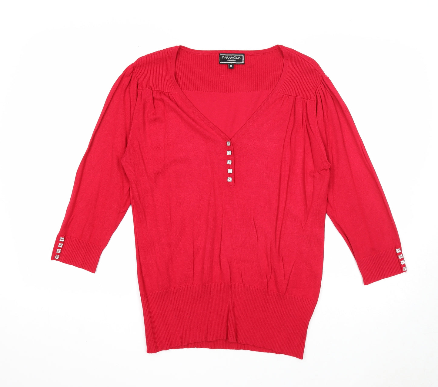 Paramour Womens Red V-Neck Viscose Pullover Jumper Size M