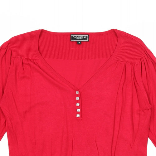 Paramour Womens Red V-Neck Viscose Pullover Jumper Size M