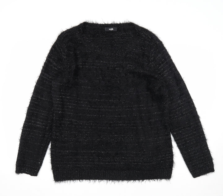 Wallis Womens Black Round Neck Acrylic Pullover Jumper Size M
