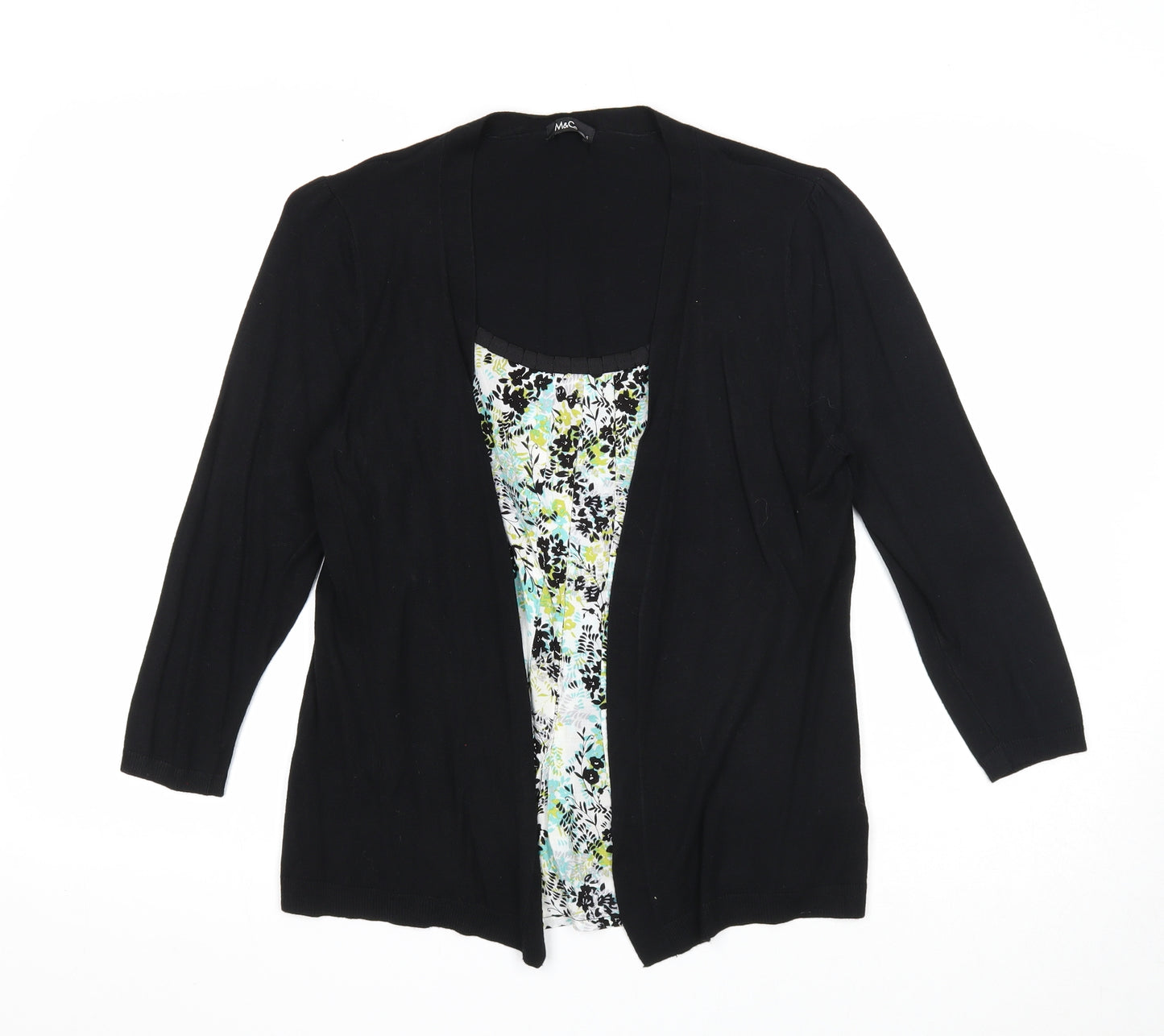M&Co Womens Black Floral Viscose Basic Blouse Size S Scoop Neck - Twin Set
