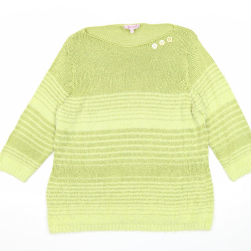 Per Una Womens Green Boat Neck Striped Acrylic Pullover Jumper Size L