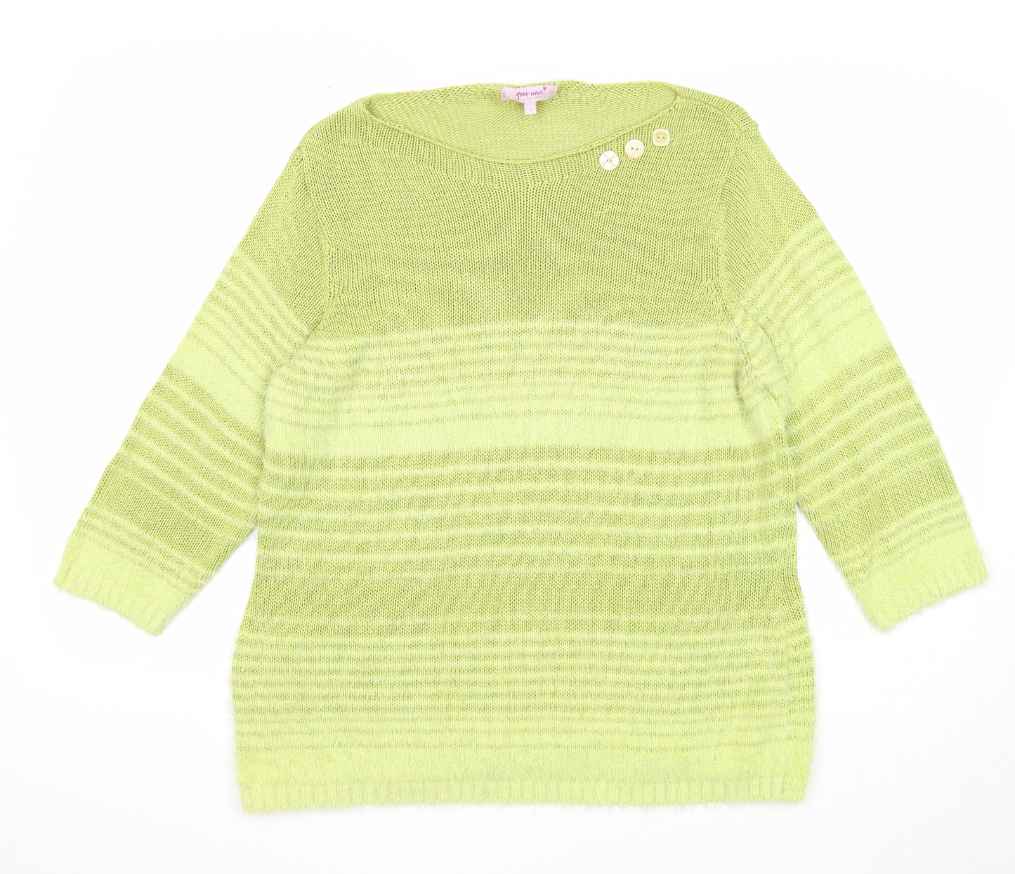 Per Una Womens Green Boat Neck Striped Acrylic Pullover Jumper Size L
