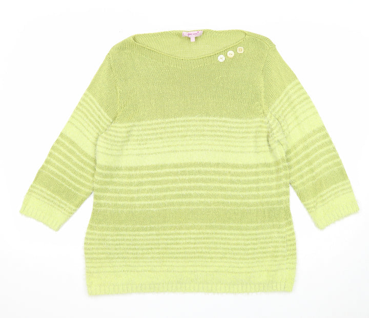Per Una Womens Green Boat Neck Striped Acrylic Pullover Jumper Size L