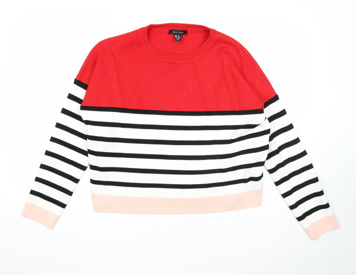 New Look Womens Multicoloured Round Neck Striped Viscose Pullover Jumper Size M