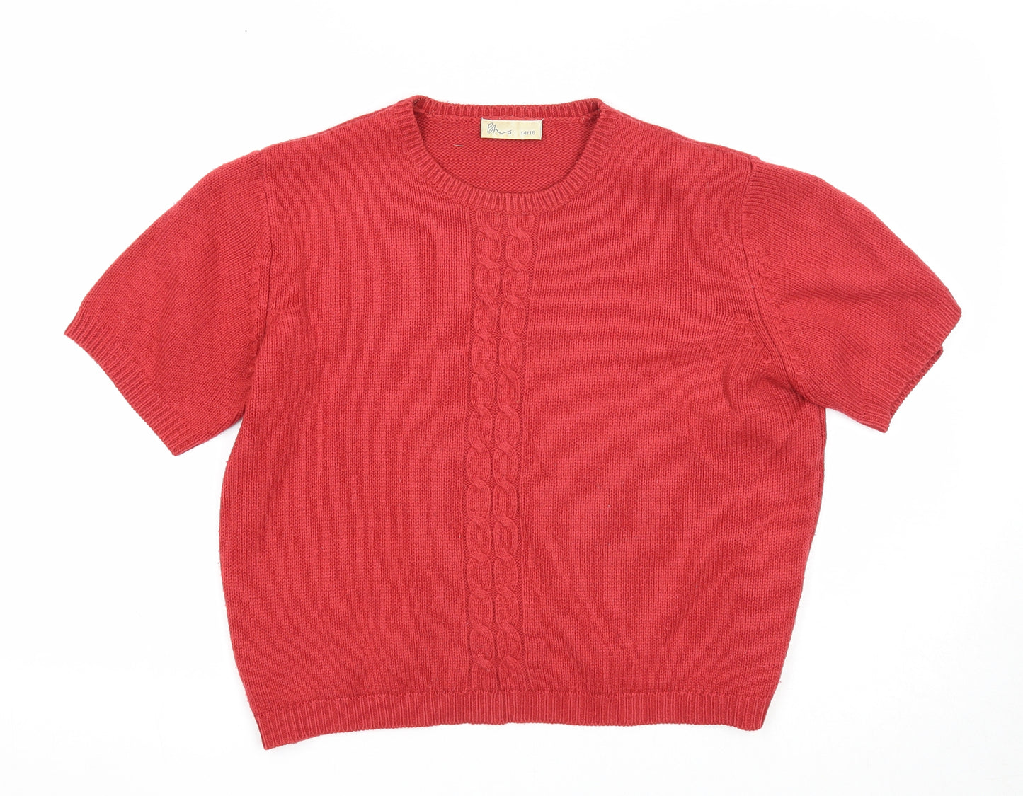 BHS Womens Red Round Neck Acrylic Pullover Jumper Size 14