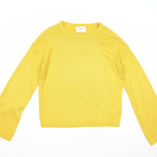 Papaya Womens Yellow Round Neck Acrylic Pullover Jumper Size S