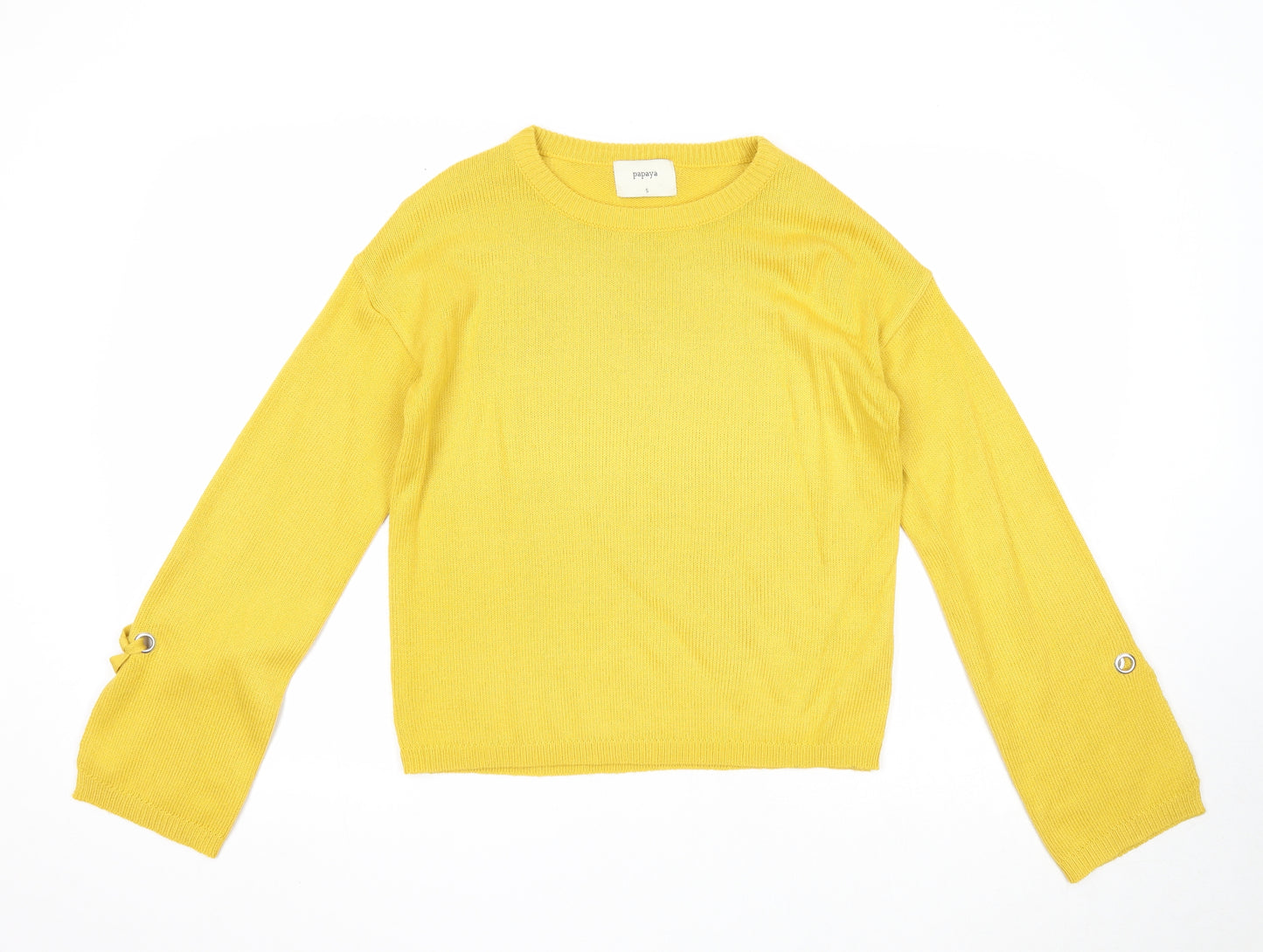 Papaya Womens Yellow Round Neck Acrylic Pullover Jumper Size S