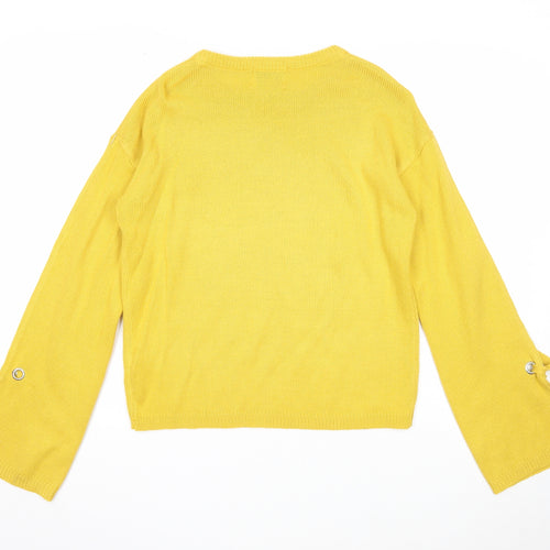 Papaya Womens Yellow Round Neck Acrylic Pullover Jumper Size S
