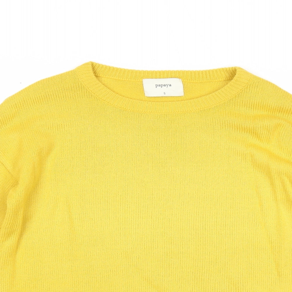 Papaya Womens Yellow Round Neck Acrylic Pullover Jumper Size S