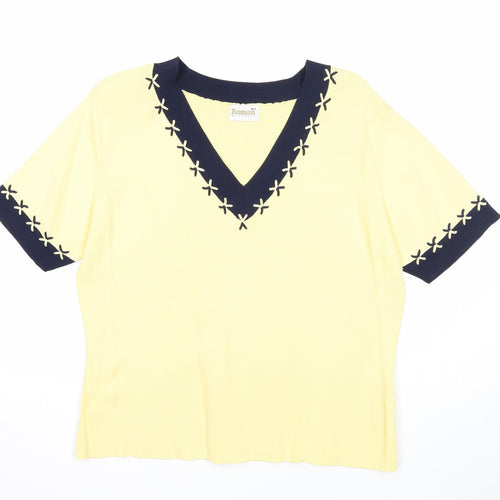 Roman Womens Yellow Viscose Basic T-Shirt Size M V-Neck