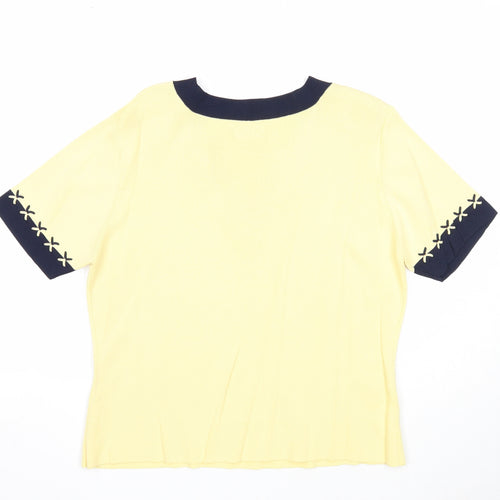 Roman Womens Yellow Viscose Basic T-Shirt Size M V-Neck