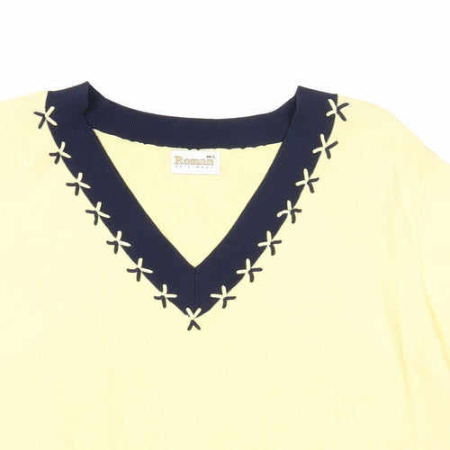 Roman Womens Yellow Viscose Basic T-Shirt Size M V-Neck