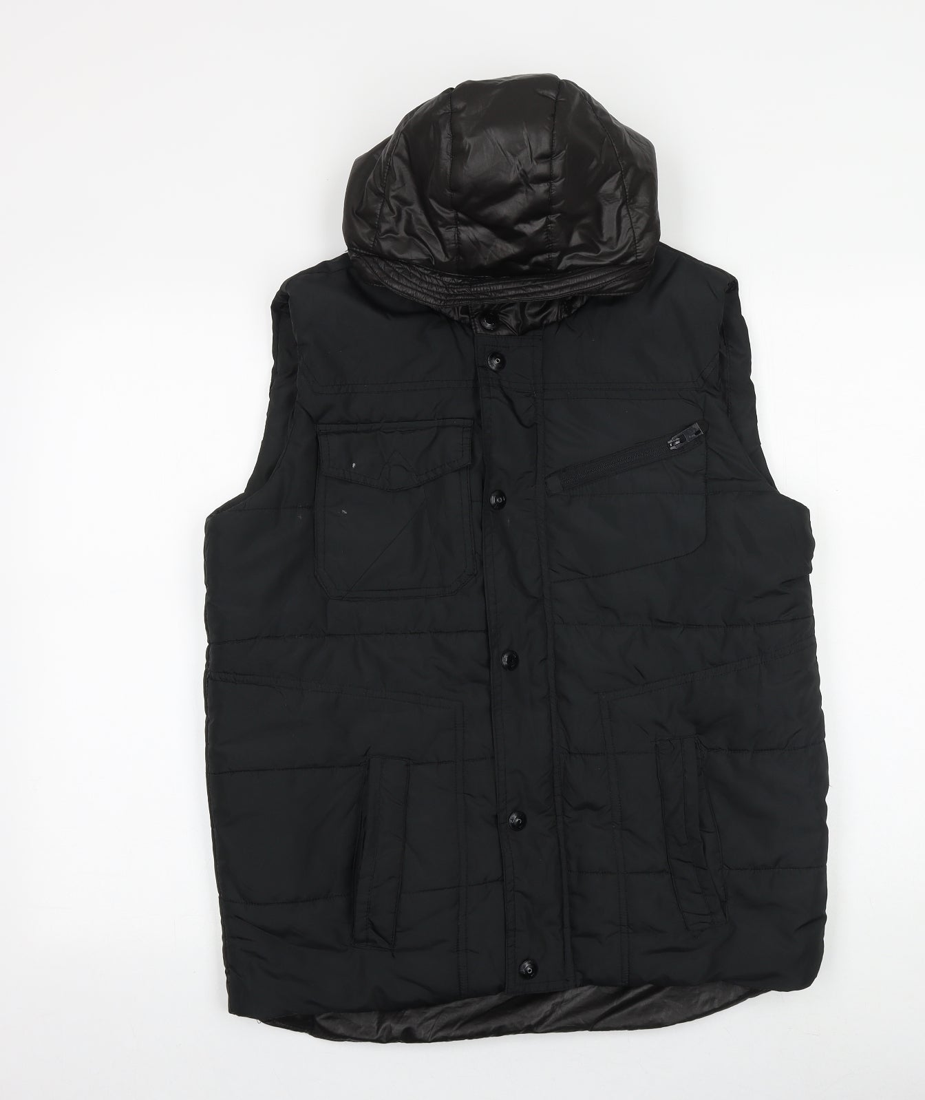 Preworn Mens Black Quilted Waistcoat Size S Zip