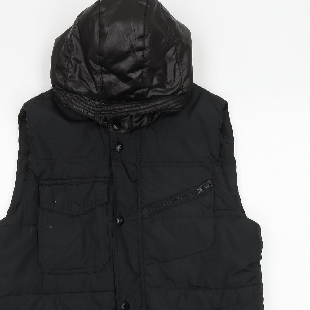 Preworn Mens Black Quilted Waistcoat Size S Zip