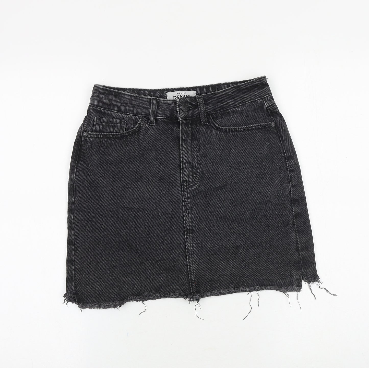 New Look Womens Black Cotton A-Line Skirt Size 6 Zip