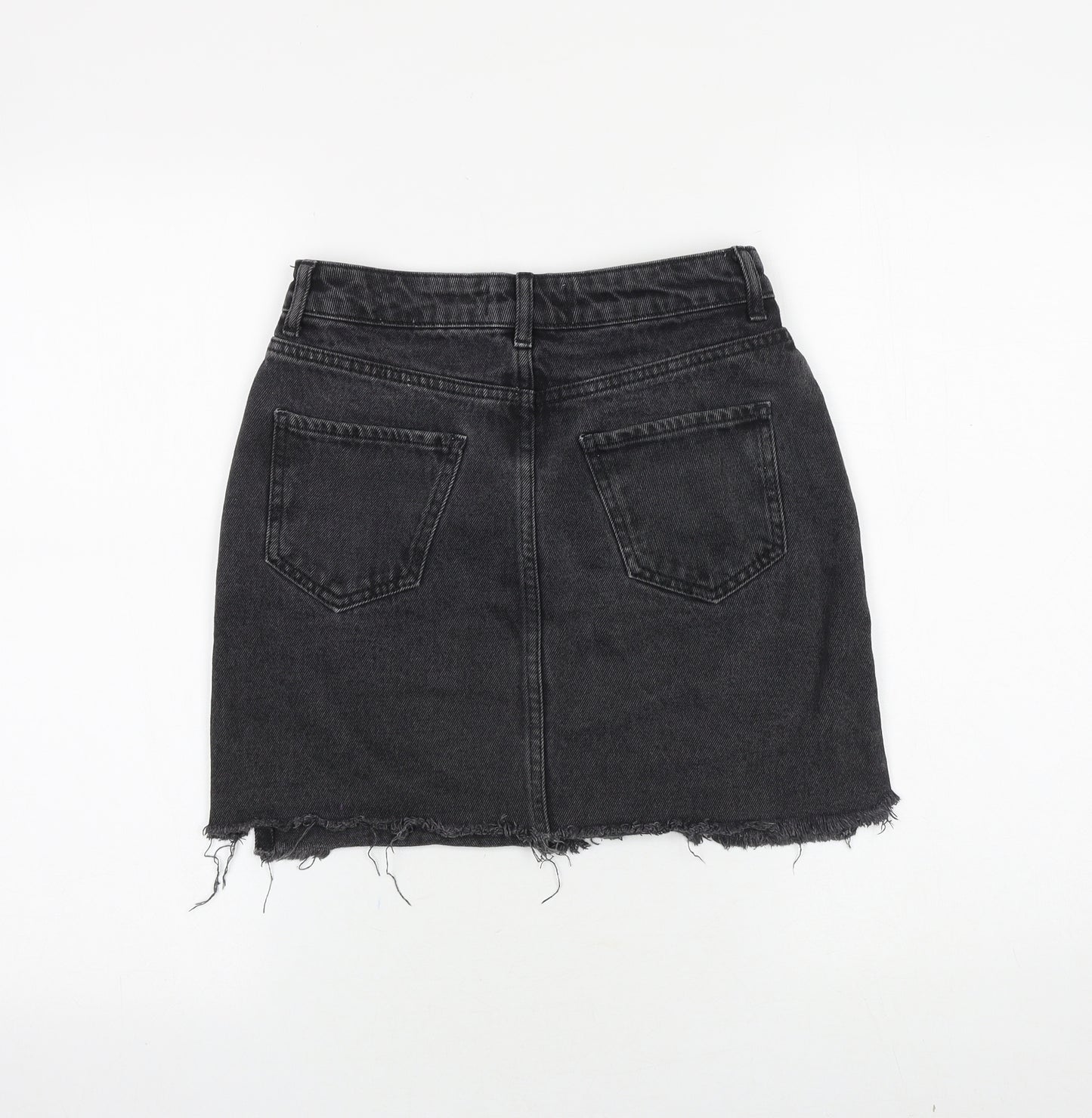 New Look Womens Black Cotton A-Line Skirt Size 6 Zip
