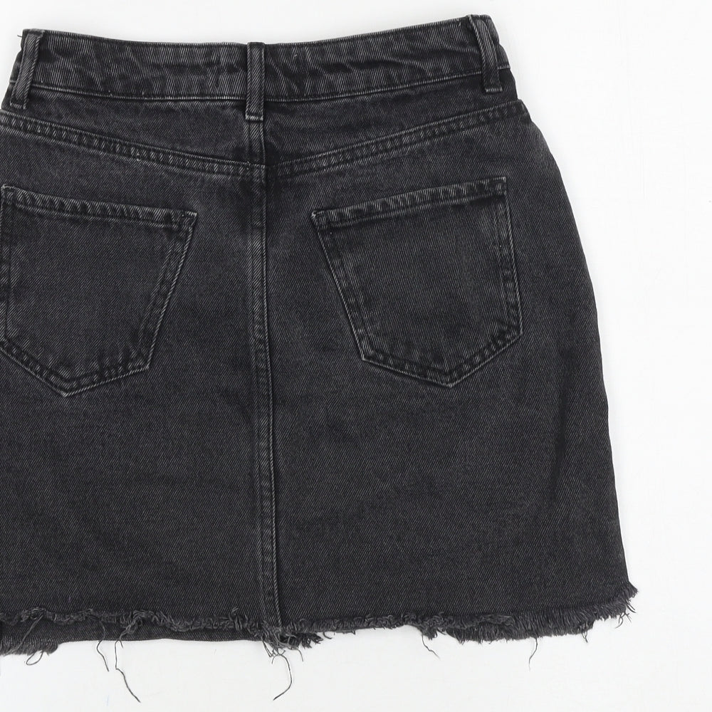 New Look Womens Black Cotton A-Line Skirt Size 6 Zip