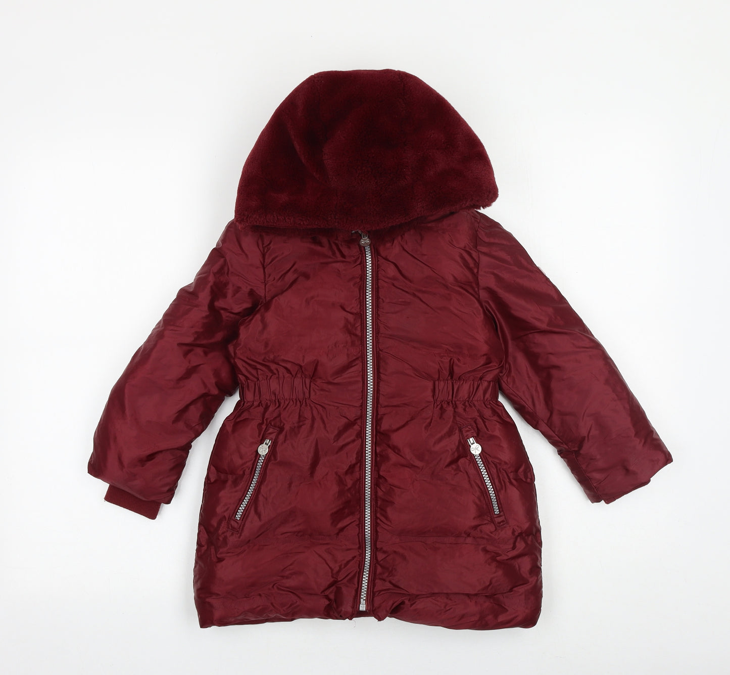 Jasper Conran Girls Red Quilted Coat Size 3-4 Years Zip